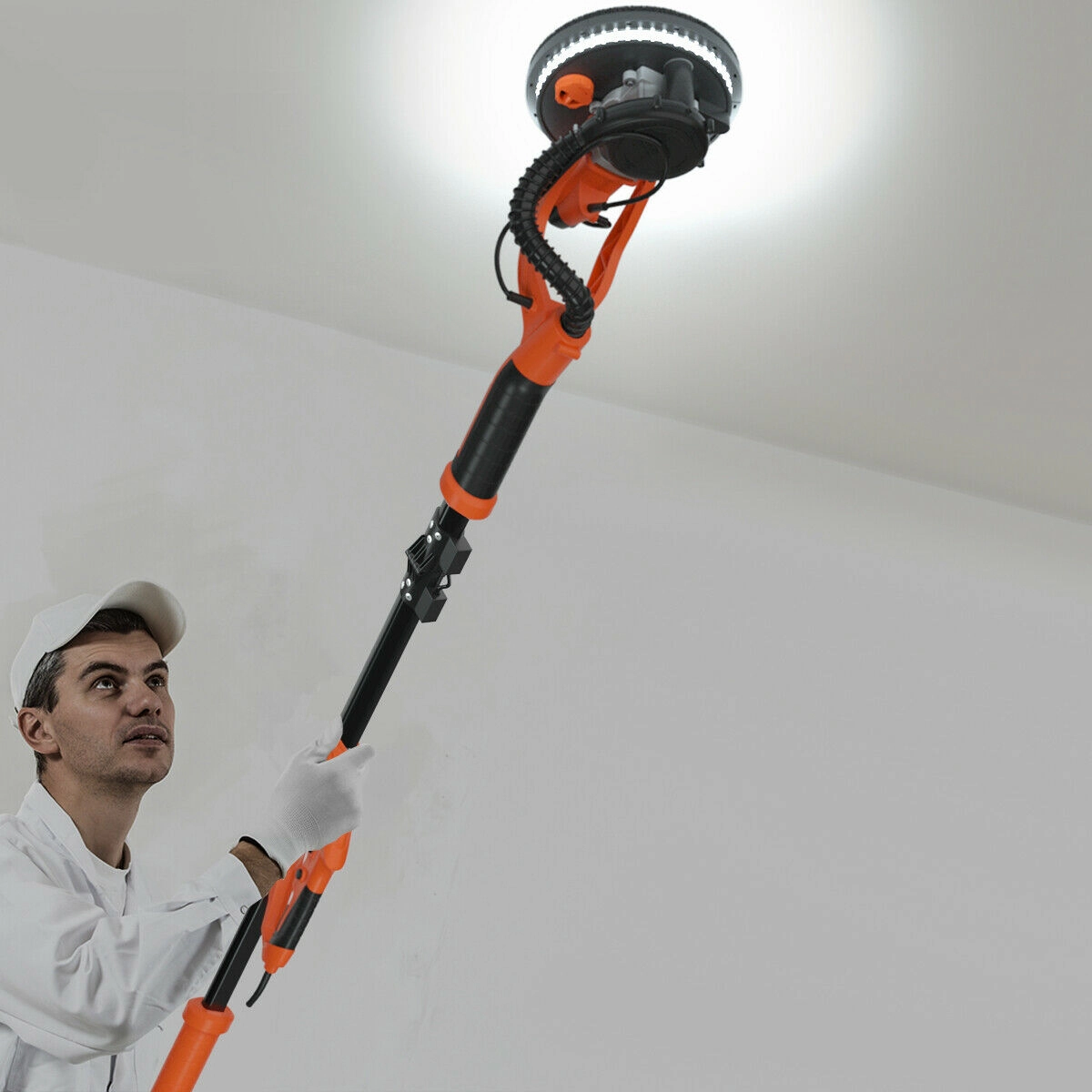SUGIFT Electric Foldable Drywall Sander 750W Variable Speed with Automatic Vacuum and LED Light Orange Black