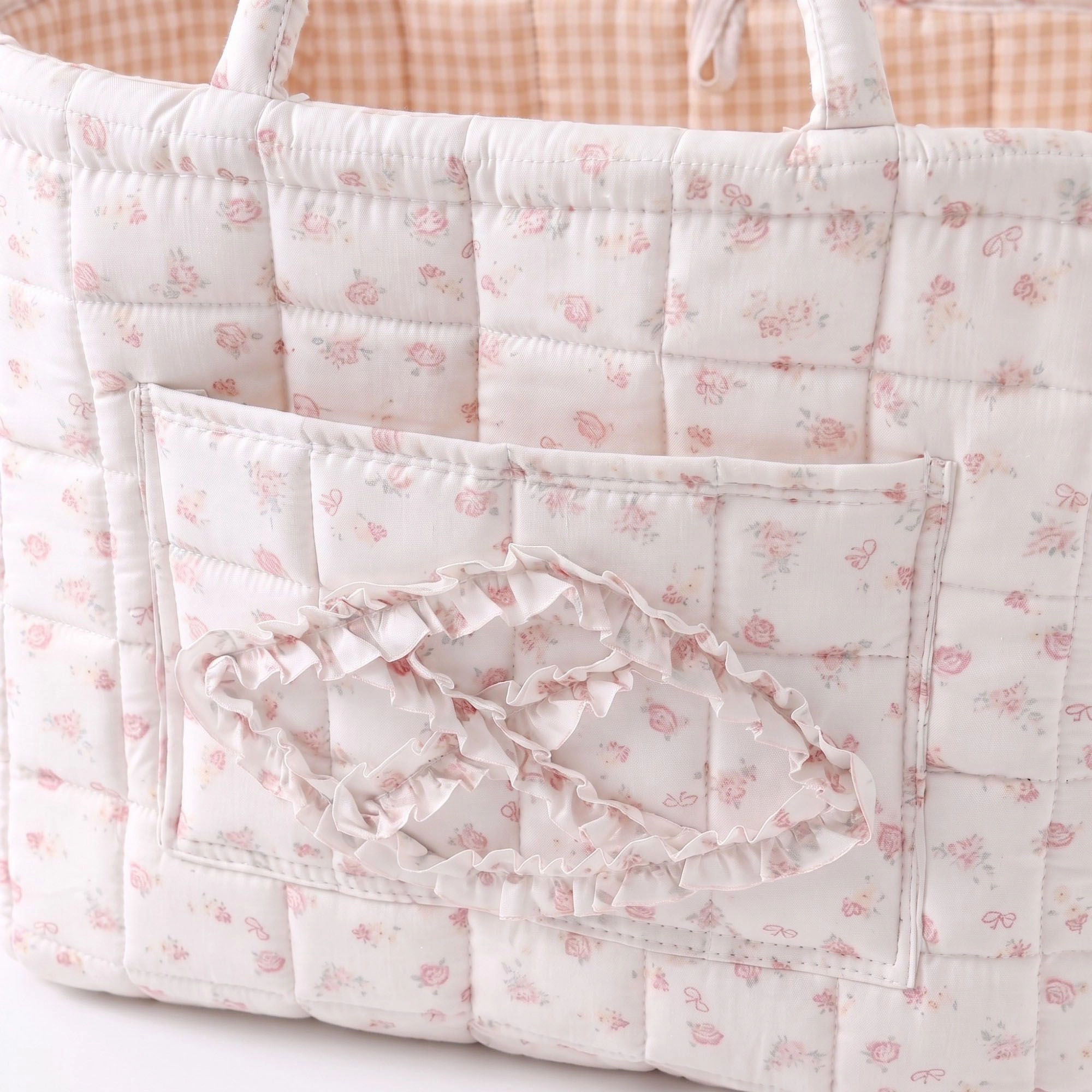 Alilang Unisex Floral Quilted Fabric Storage Tote with Handles and Pocket