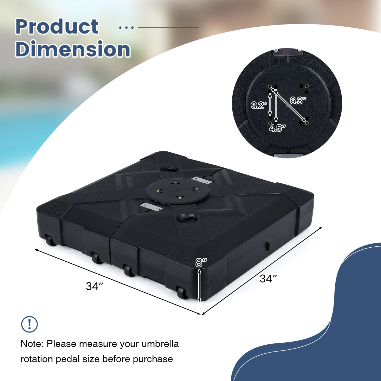 Slickblue Outdoor Umbrella Base with Wheels Fillable Water Sand 220–348 lbs Support Cantilever Stand