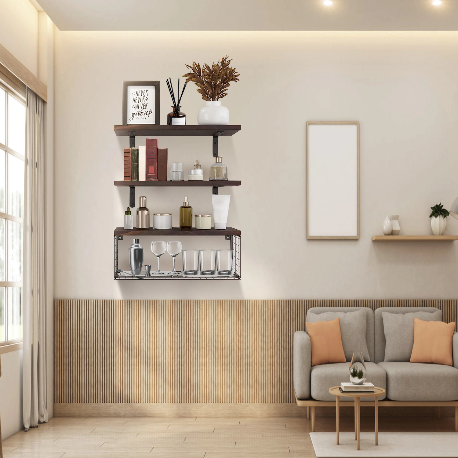 NEW Home Unisex 2-in-1 Wooden Floating Shelves