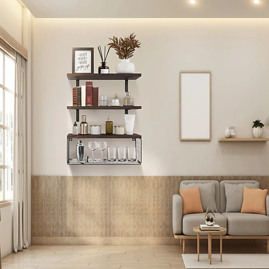 GBruno 2-in-1 Wooden Floating Shelves