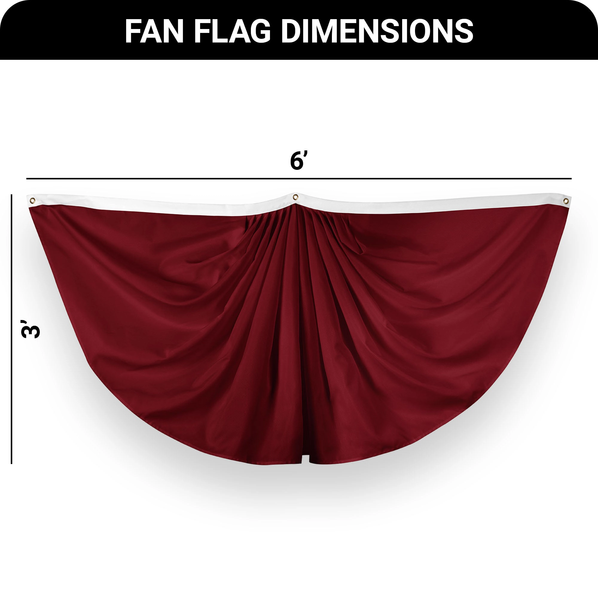 G128 Burgundy Pleated Fan Flag 3x6 Ft - 150D Polyester, Fade-Resistant Print, Brass Grommets