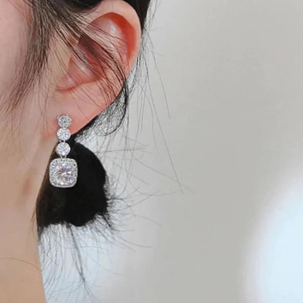 Elegant Shiny Zirconia Square Shaped Drop Earring