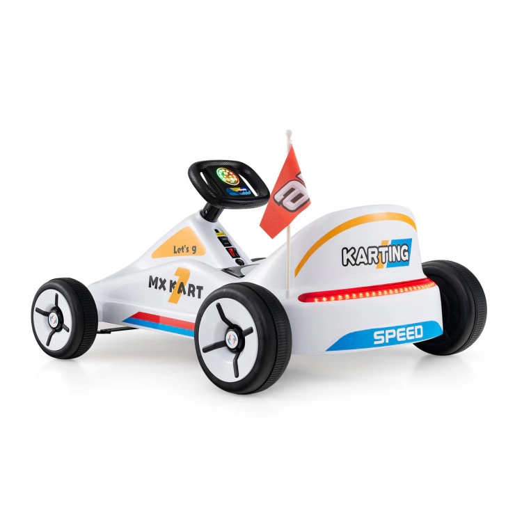 SUGIFT 12V Electric Ride-On Go Kart with Remote Control and Music 66-lb Capacity Ages 3+ 33-in Body White