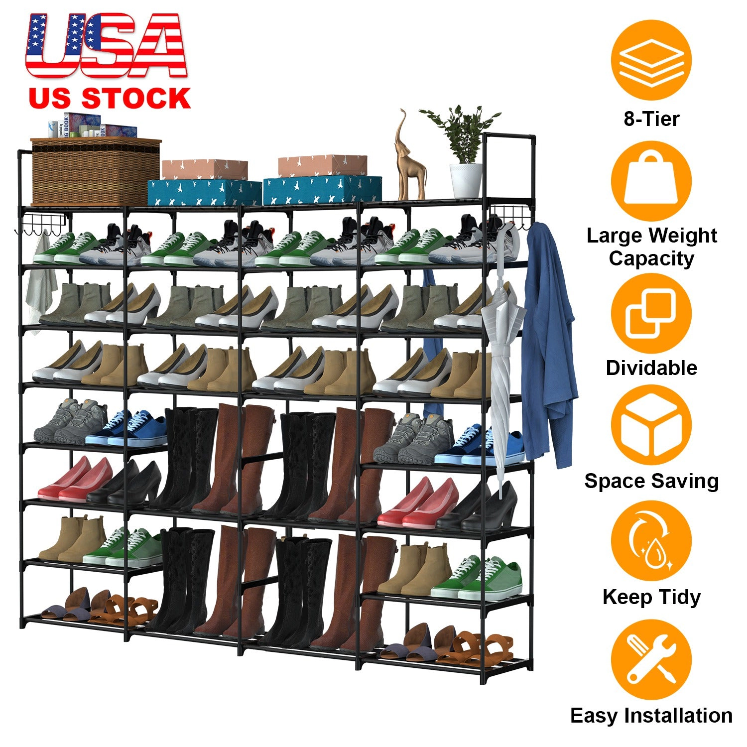 GBruno 8-Tier Metal Shoe Rack