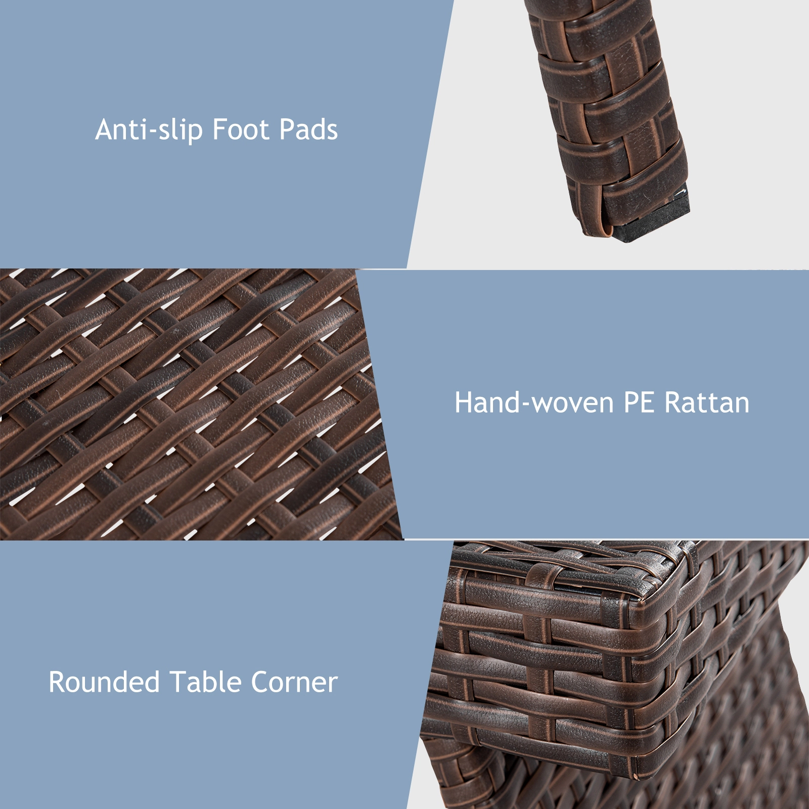 SUGIFT Folding Patio Side Coffee Table Brown Gradient Rattan-Style