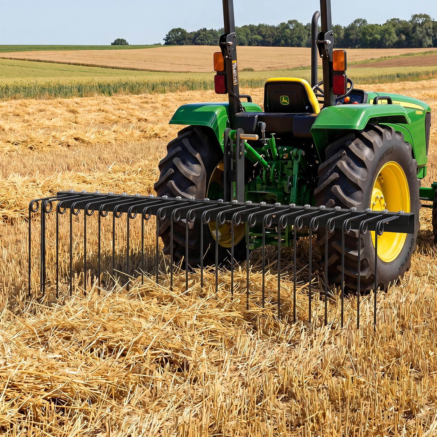 LJG 60 Inch Pine Straw Rake Tow Behind Landscape with 26 Metal Coil Tines