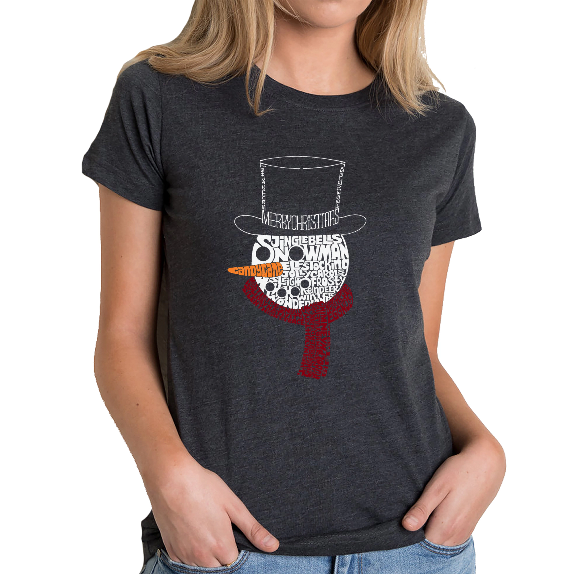 LA Pop Art Women's Cotton/Poly Blend Word T-Shirt - Snowman Face