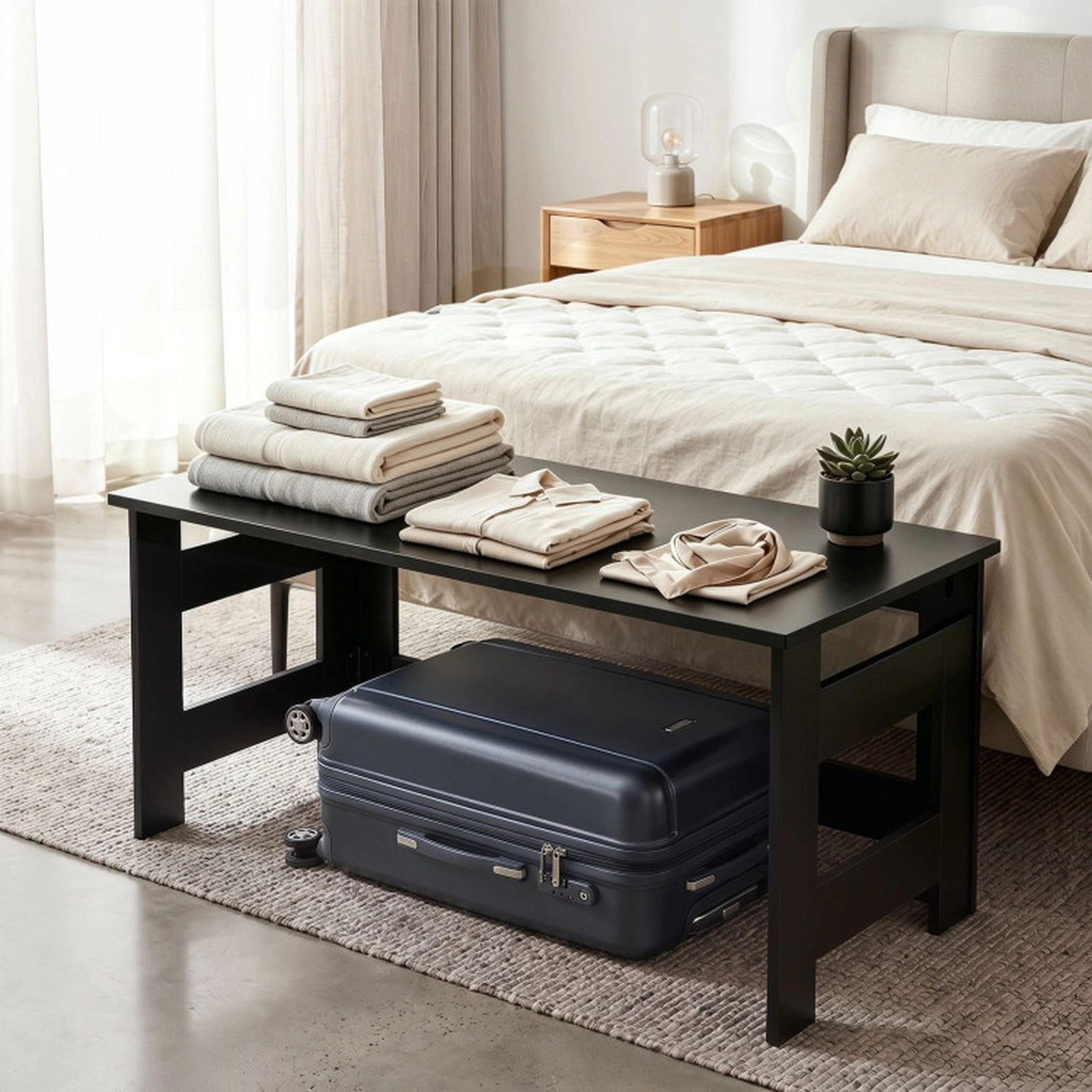 SUGIFT Folding Legs Flat Fold Low Floor Coffee Table 31.5-in x 16-in x 14-in 1.7-in Folded 11-lb Net Weight Black
