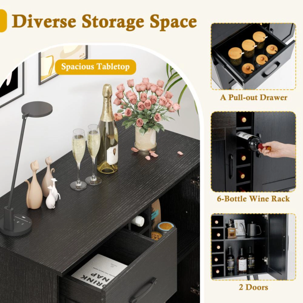 Hivvago Modern Wine Bar Buffet Cabinet With 6-Bottle Rack