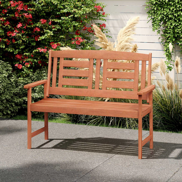 Hivvago Outdoor Solid Wood Loveseat Hardwood 2-Seat Bench With Inclined Backrest And Slatted Seat