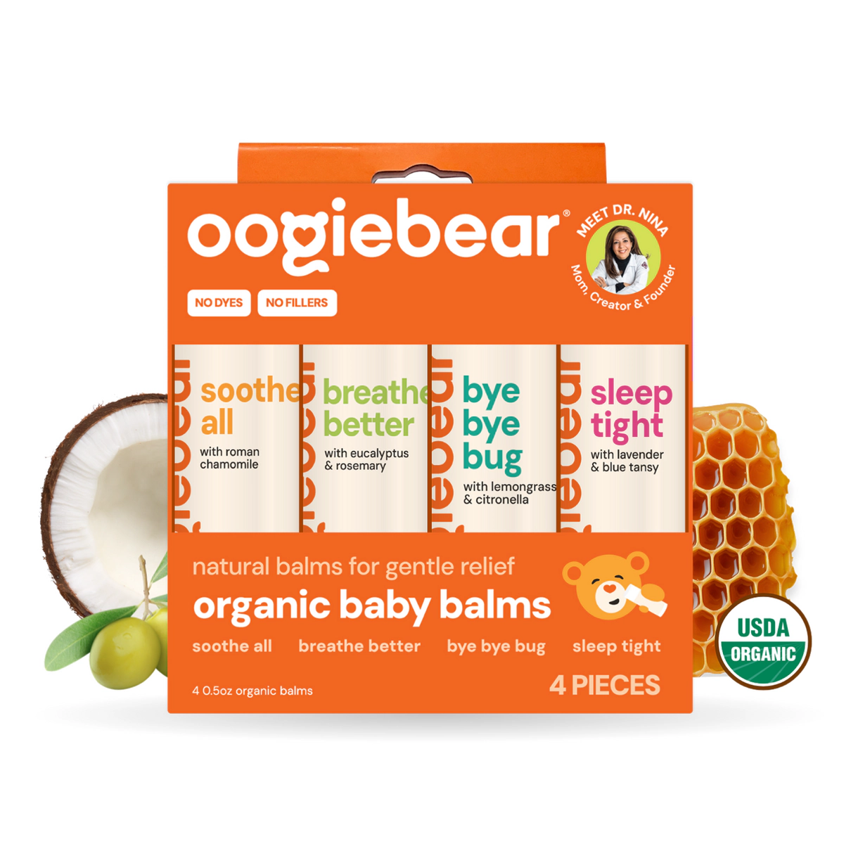 oogiebear Organic 4-Pack Baby Balms - Soothe All, Sleep Tight, Bye Bye Bug, Breathe Better