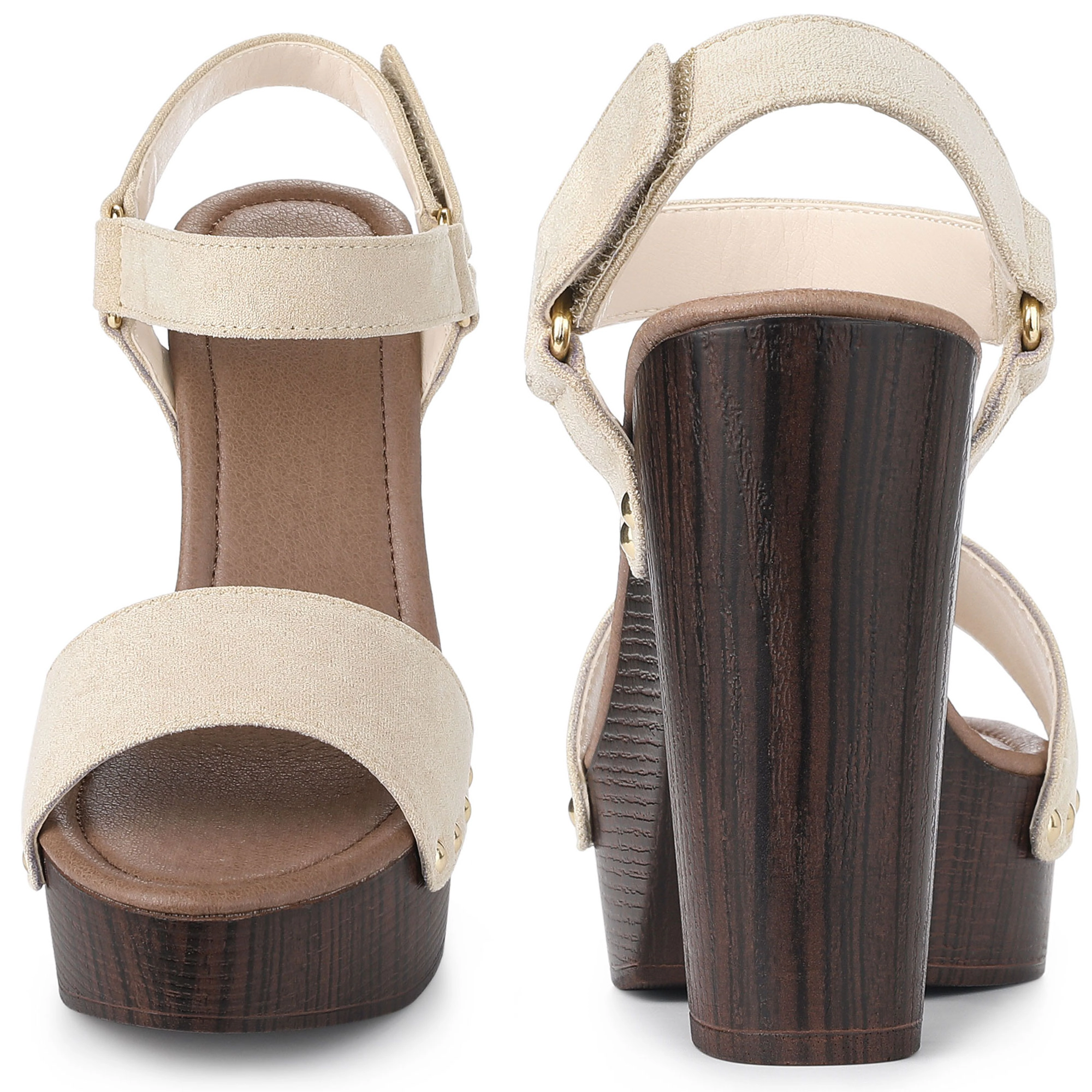 BLISSFUL STEP Women's Round Toe Platform Slingback Chunky Heel Sandals