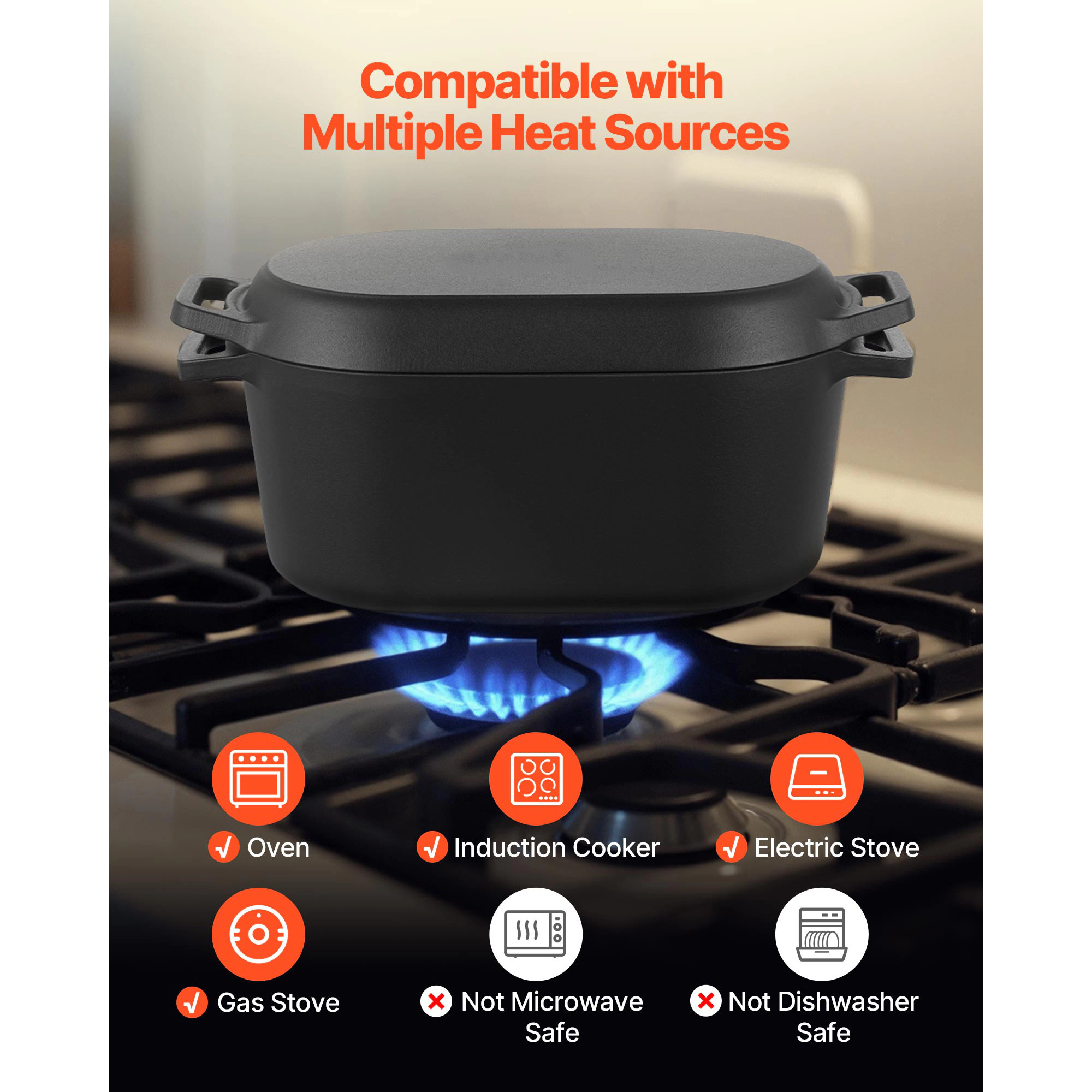 HONGGE Enameled Cast Iron Dutch Oven Pot with Lid and Dual Handles Heavy-Duty Durable Cookware Pan Induction
