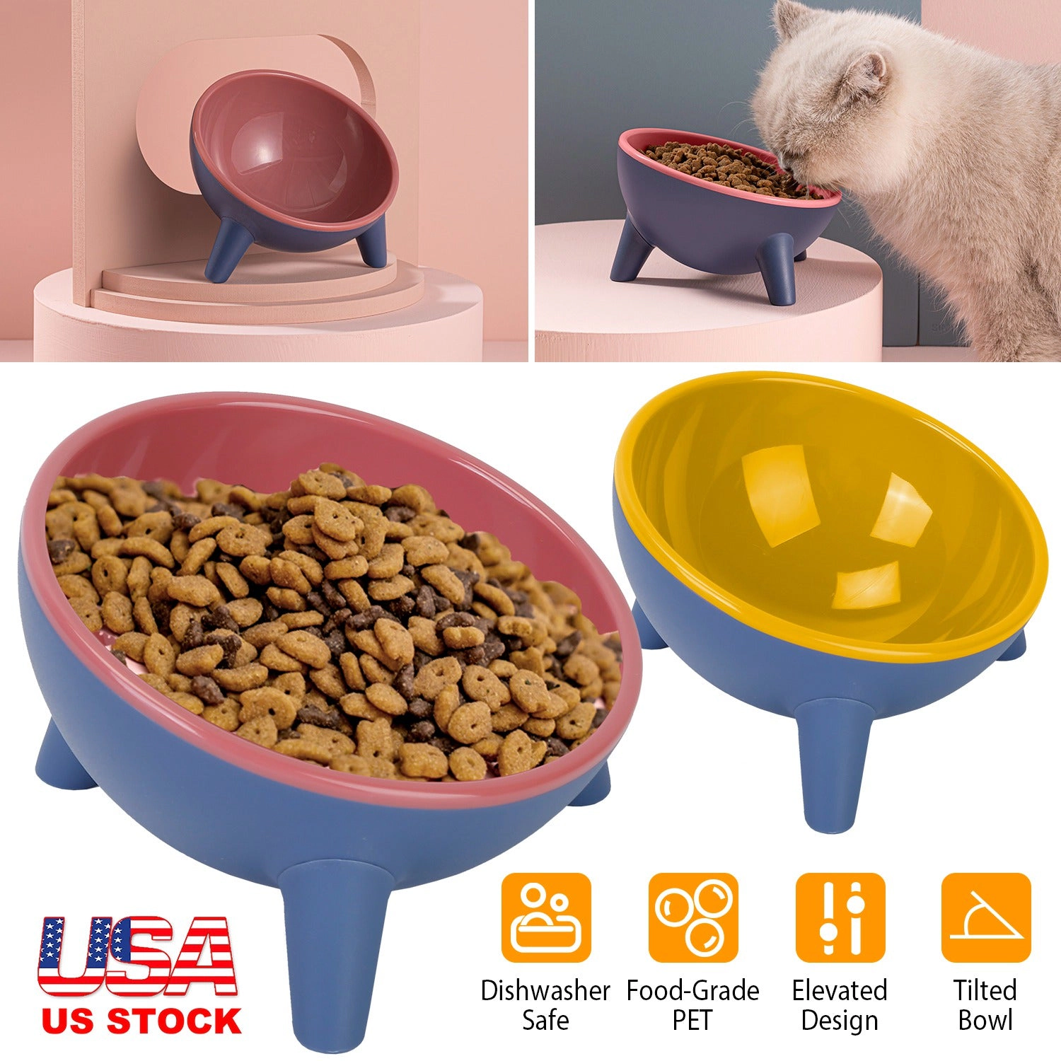GBruno Elevated Tilted Cat Food Bowl