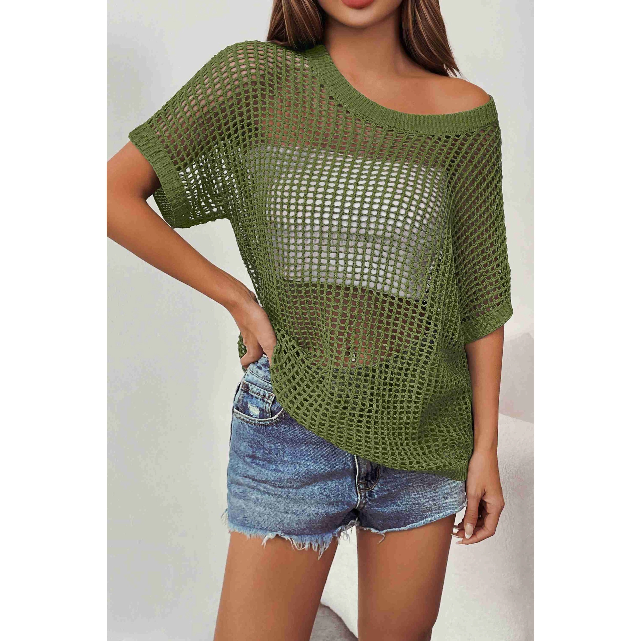 Zeagoo Women's Short Sleeve Crochet Sweater