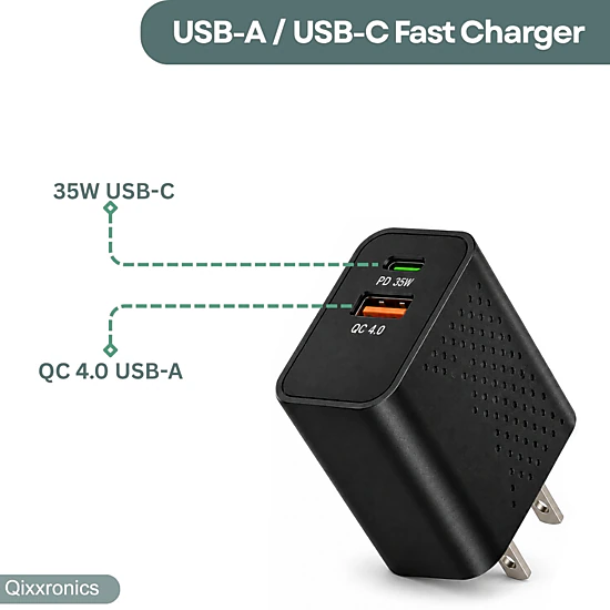 Qixxronics 35W Fast USB C Charger Block, USB C Plus USB A Wall Charger Power Adapter for Various Types of Mobile Phones