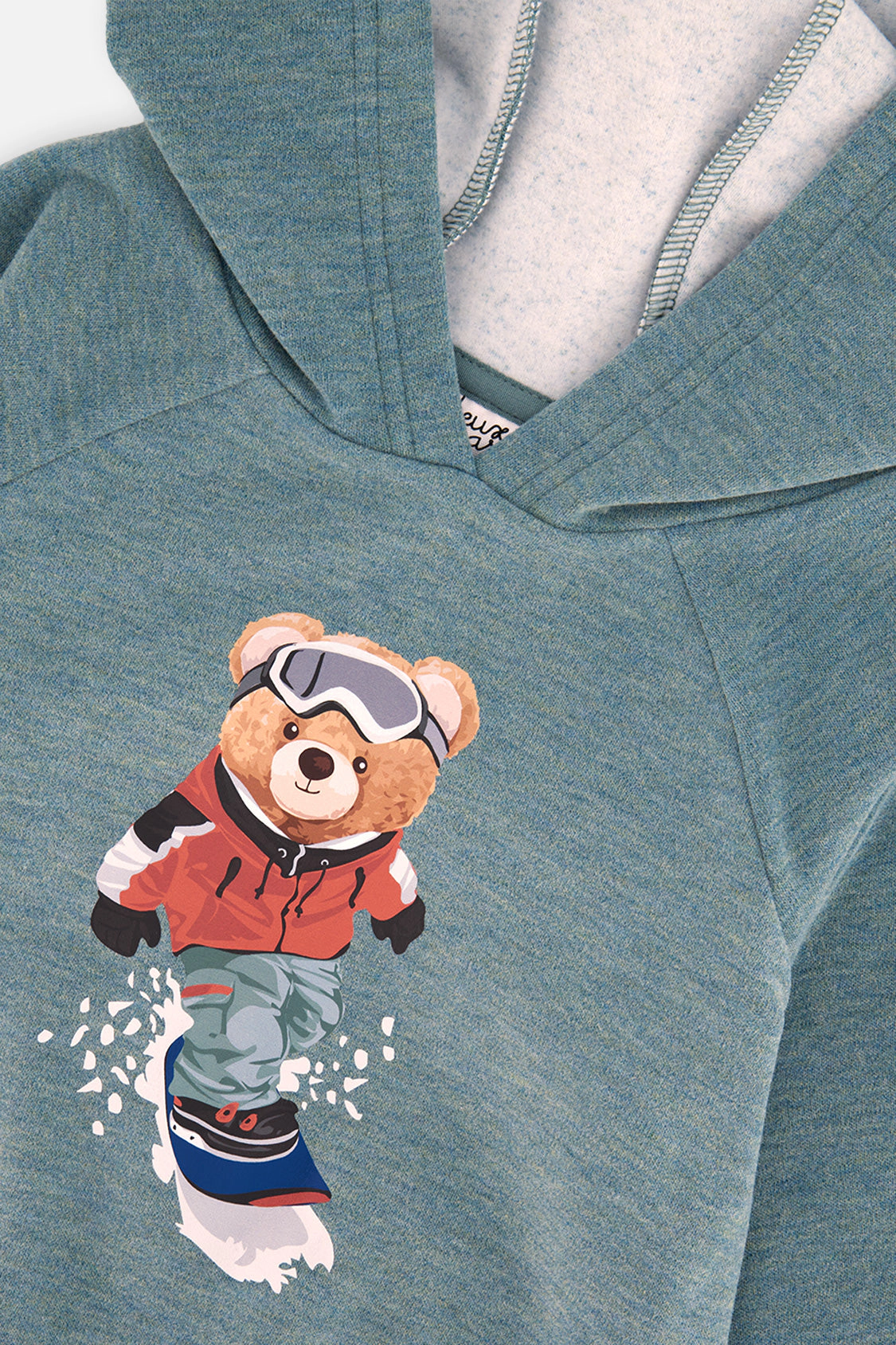 Deux par Boys Brushed Jersey Hoodie with Ski Bear Screenprint