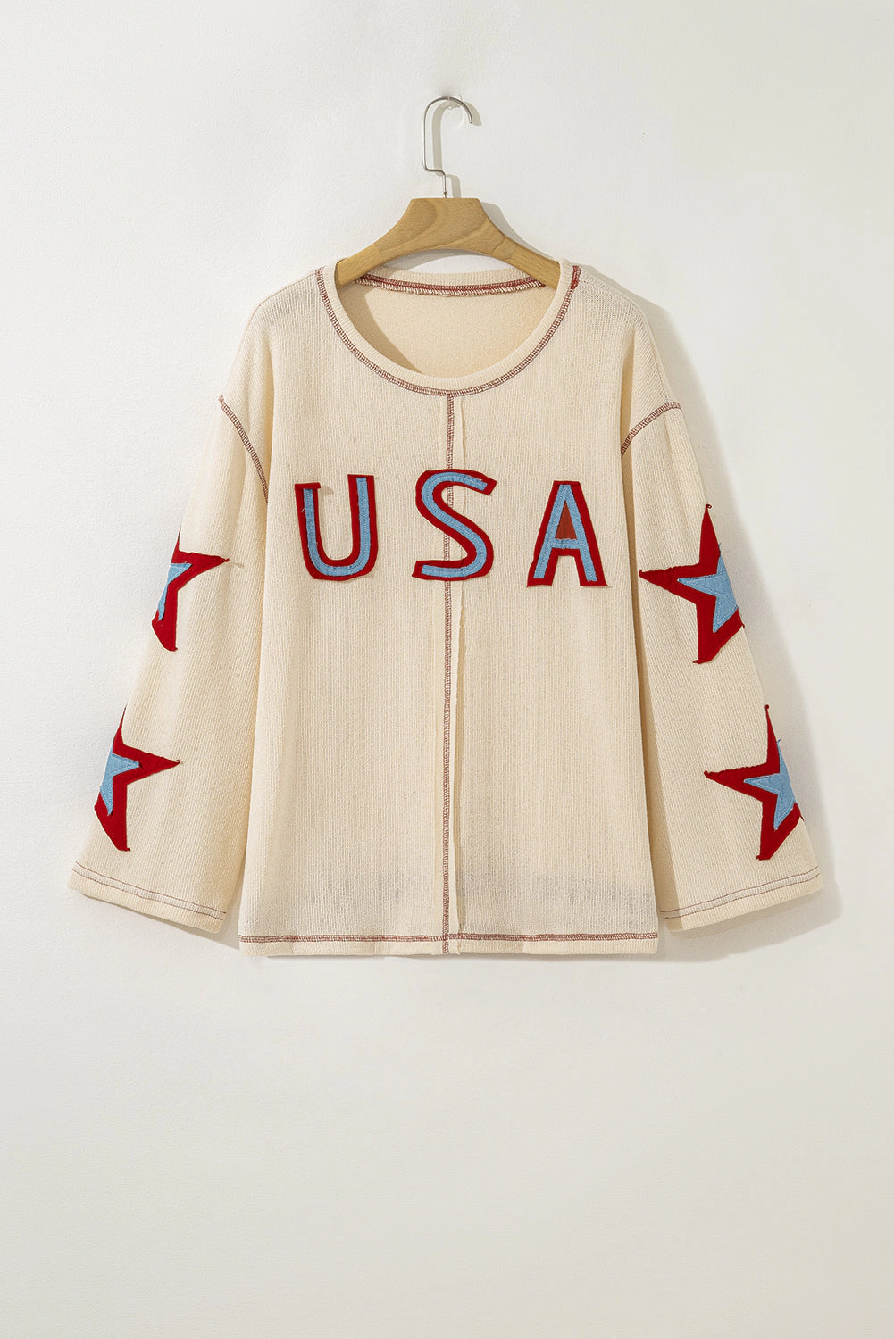 Threaded Pear Women's USA Patchwork Exposed Seam Long Sleeve Top