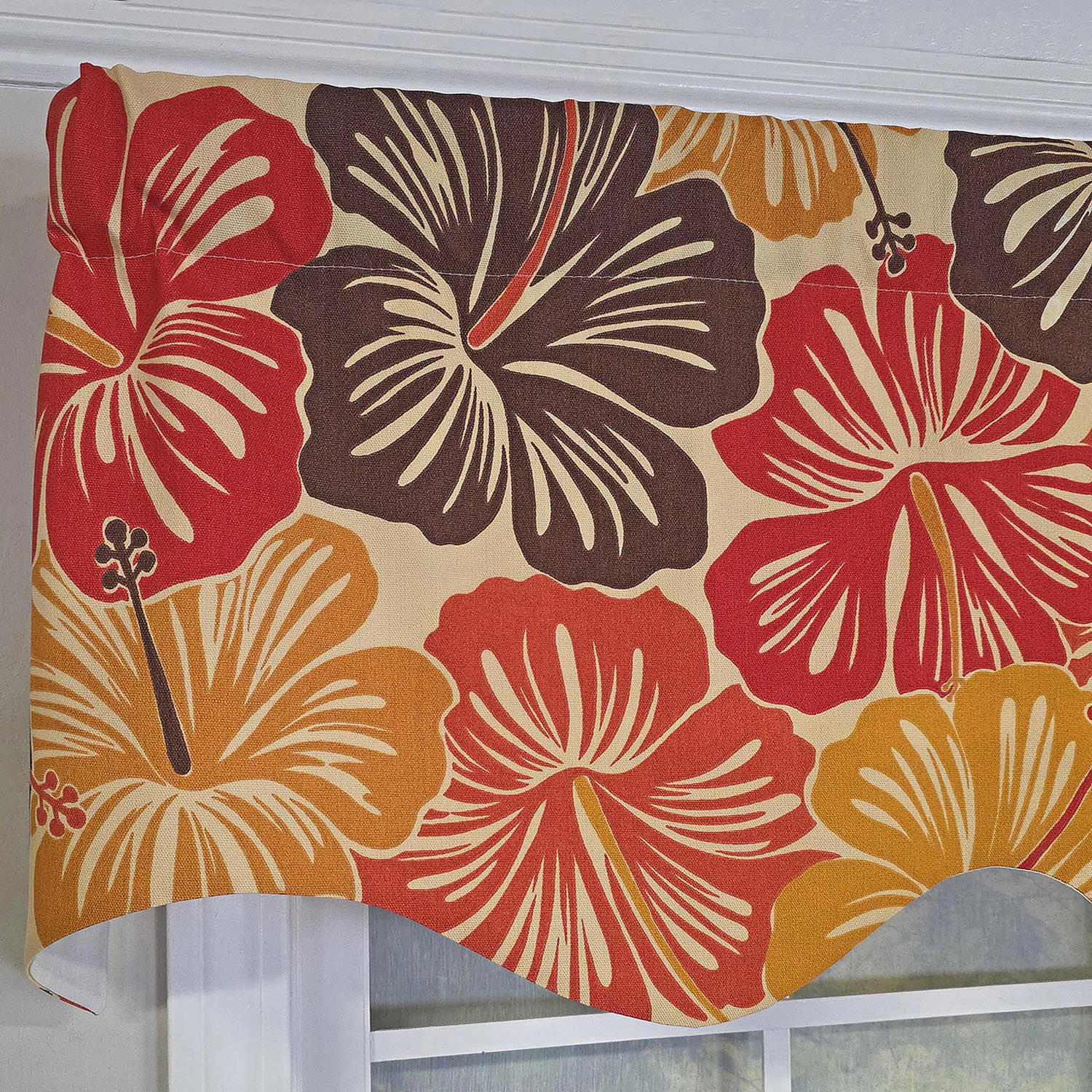 RLF Home Wild Hibiscus Regal 100% Cotton Rod Pocket Lined  Window Valance 50" x 17" Multi