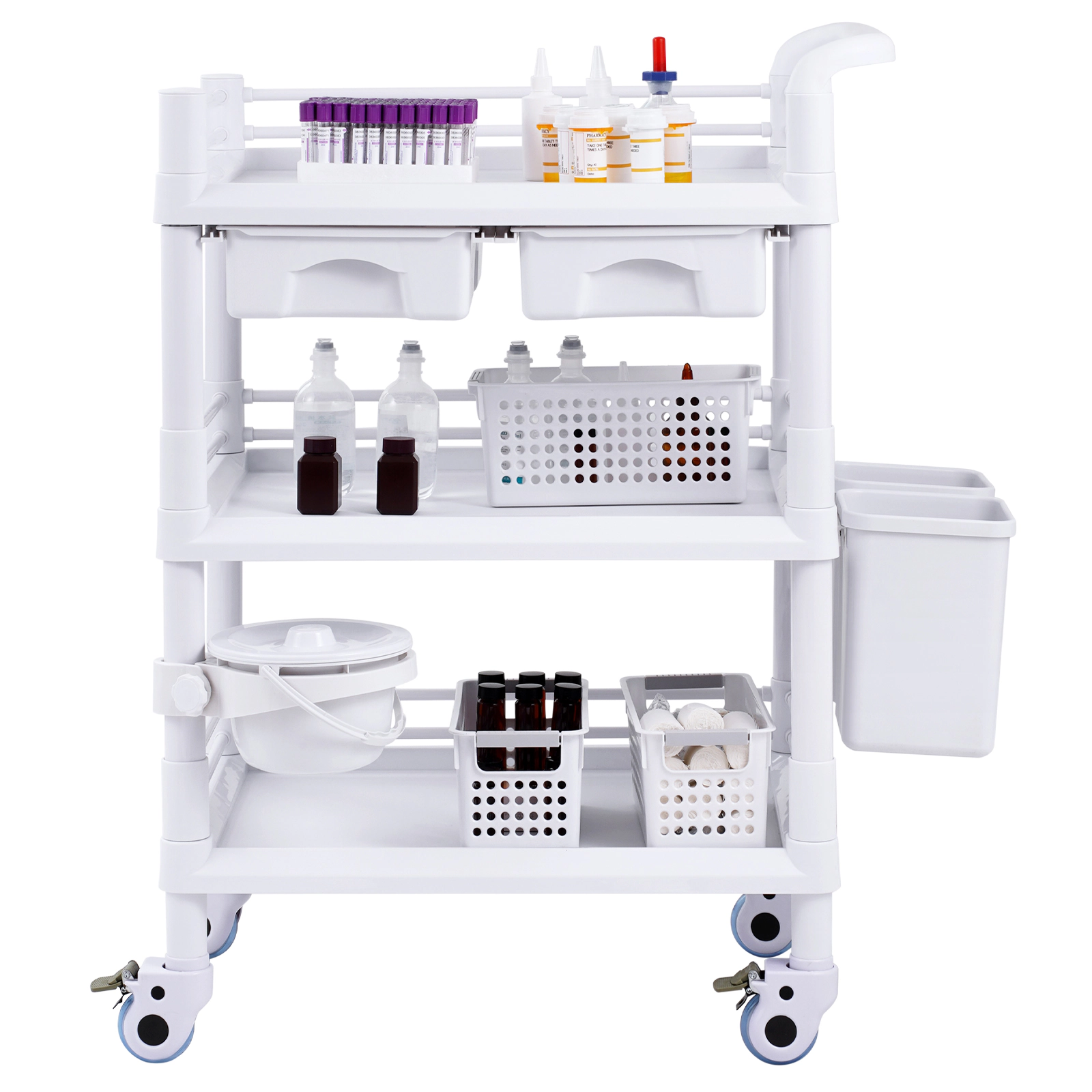 HONGGE Lab Carts Lab Utility Cart with 3 Trays & 4 Silent Wheels Mobile Medical Cart with PP Material Lab Rolling Cart