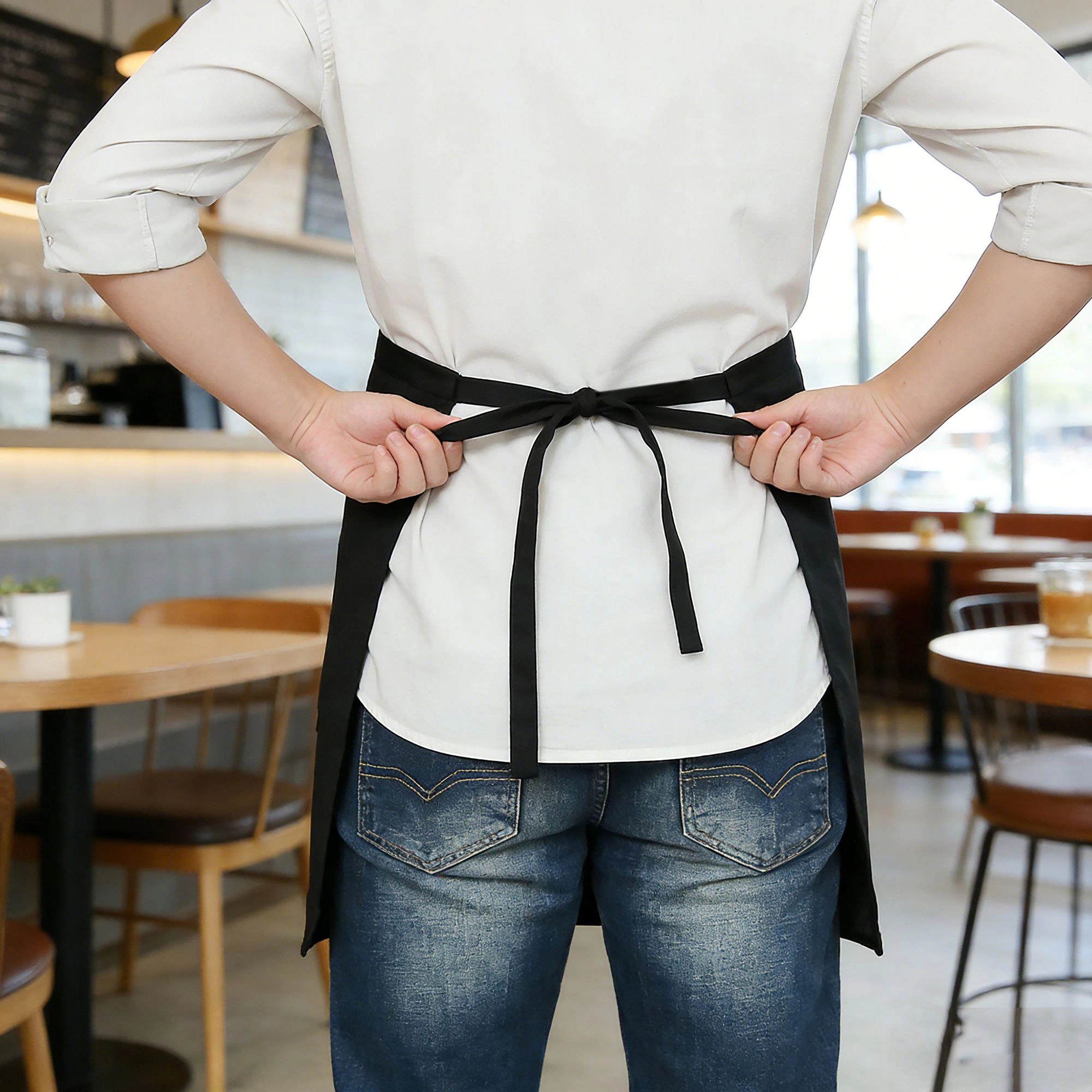 Alilang Unisex Waist Apron with Multiple Pockets Adjustable Tie Straps Half for Cooking Serving Barista