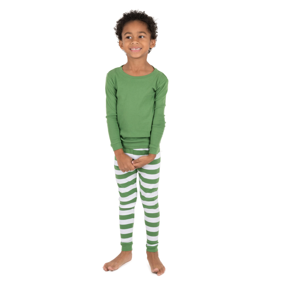 Leveret Toddler 2-Piece Cotton Solid Top & Holiday Striped Pants Snug Fit Pajama Set