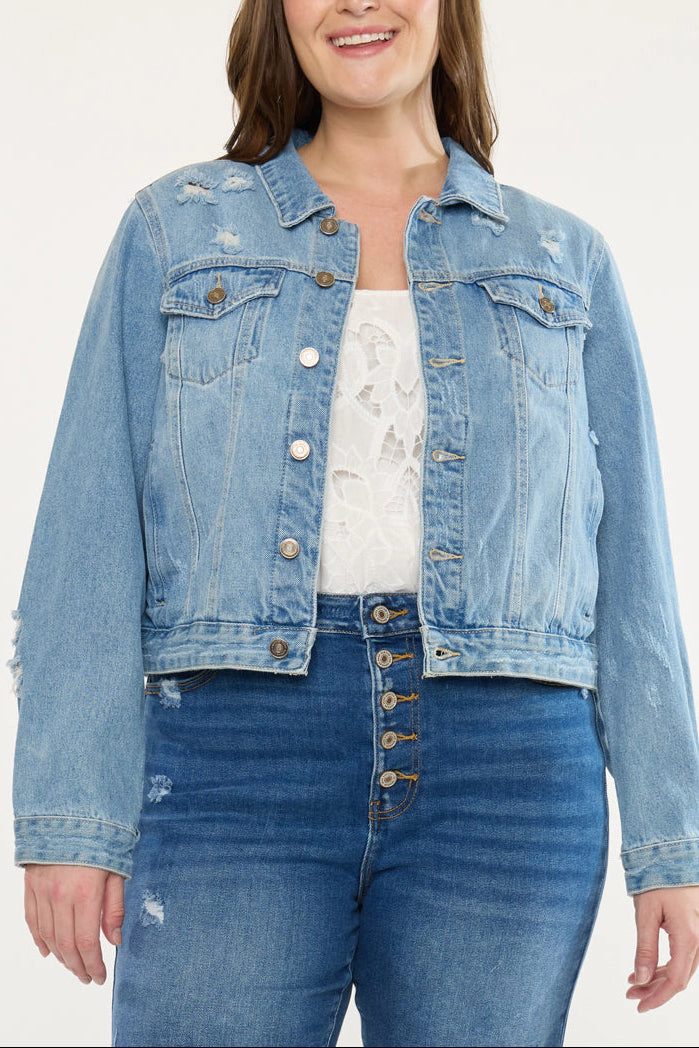 KanCan Women's Plus Classic Trucker Denim Jacket Aria