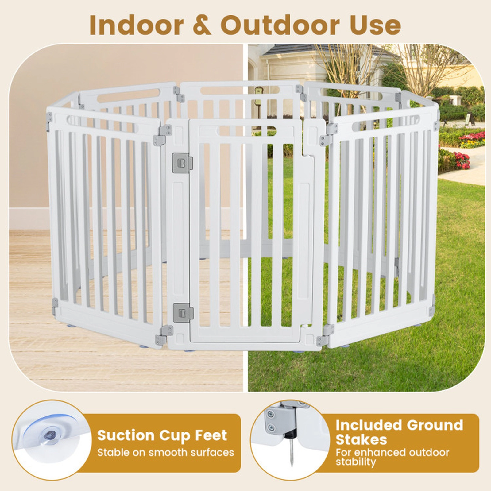 SUGIFT White Indoor Outdoor Pet Playpen with 16 Interlocking Panels and Ground Stakes 21-in W 31.5-in H