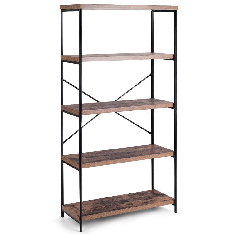 Hivvago 5-Tier Industrial Bookshelf Display Storage Rack with Metal Frame