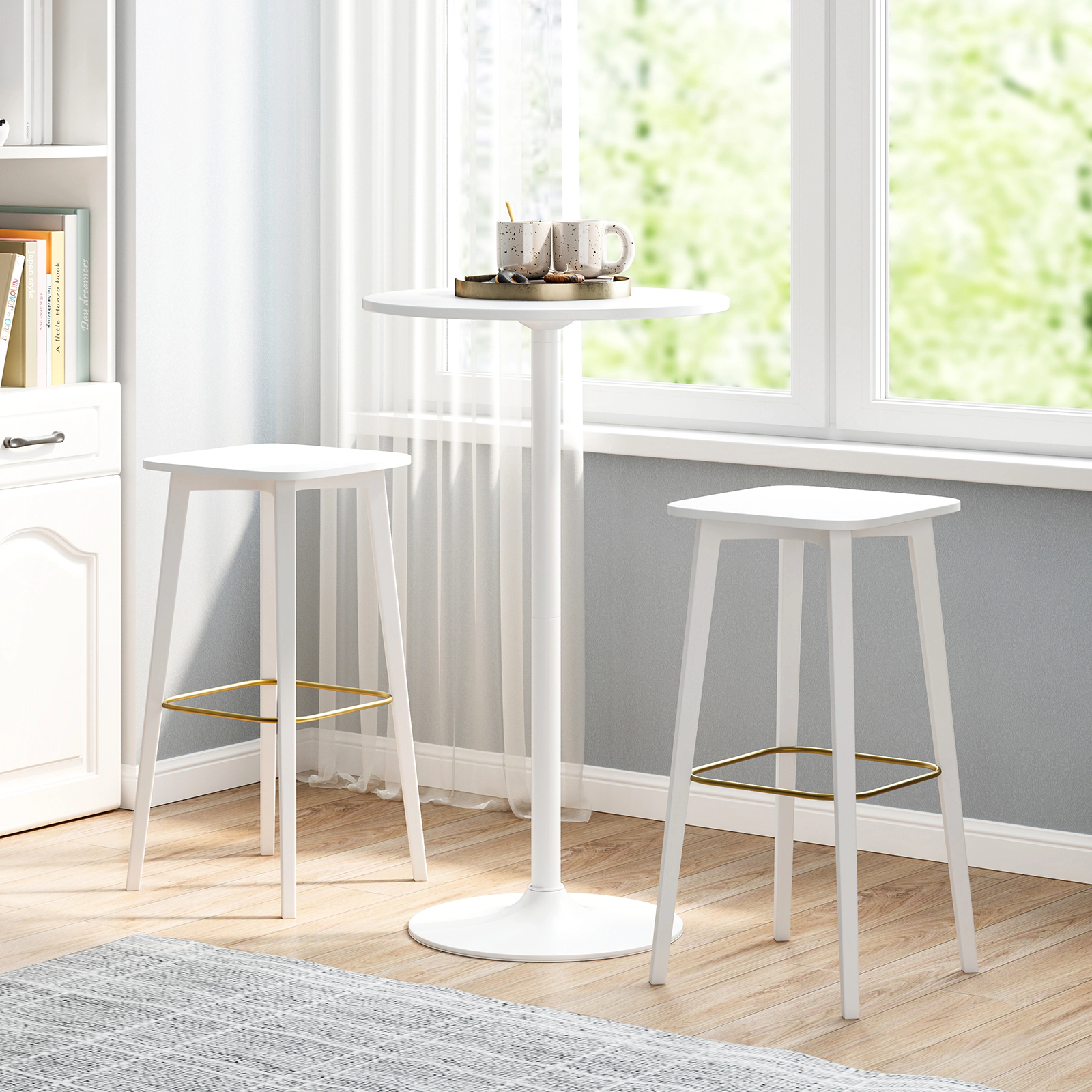 SUGIFT Round Adjustable Bistro Table Set of 2 24-in Top 40-in or 22-in Tall 120-Lb Capacity White/Black