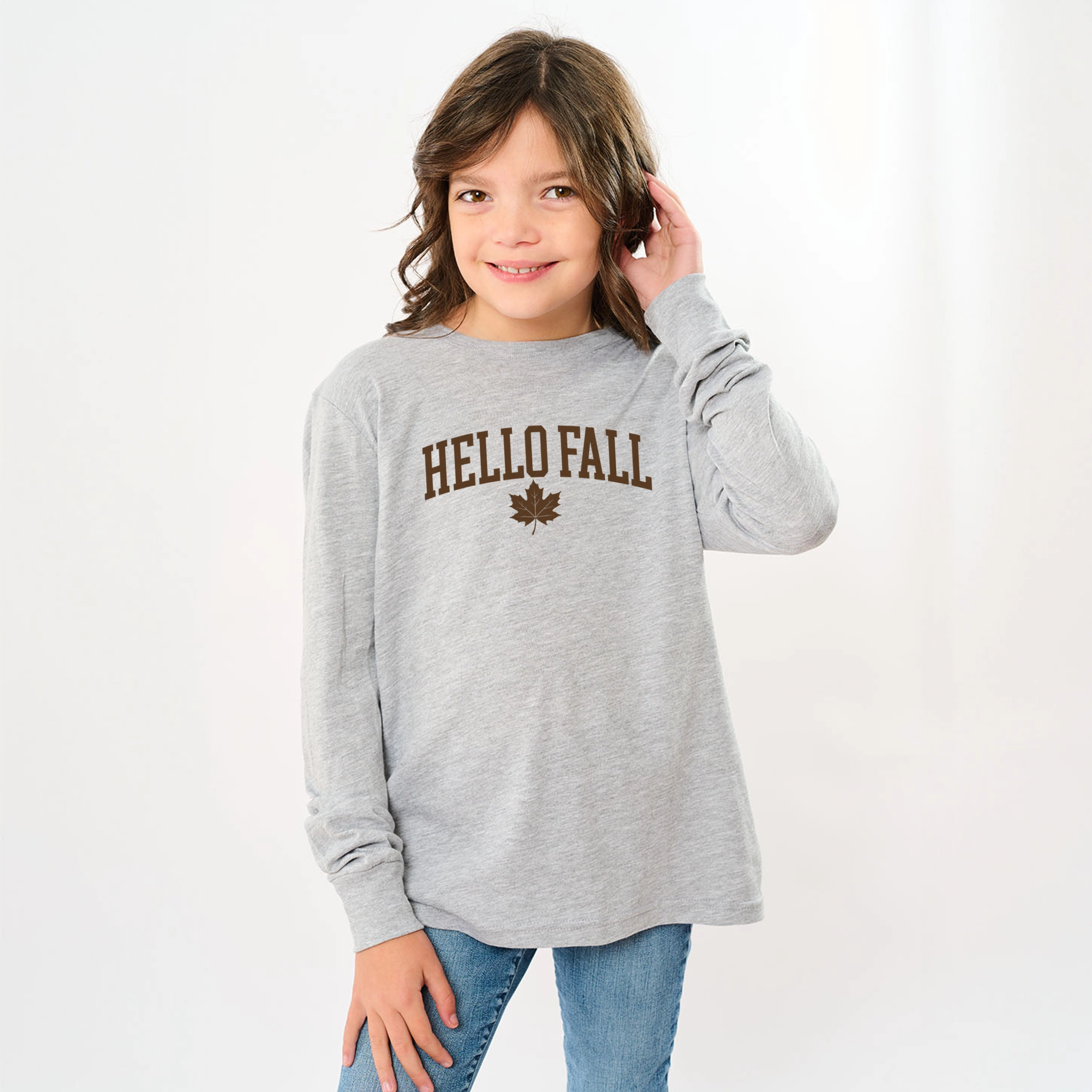 The Juniper Shop - Youth Long Sleeve Graphic T-Shirt Hello Fall Leaf