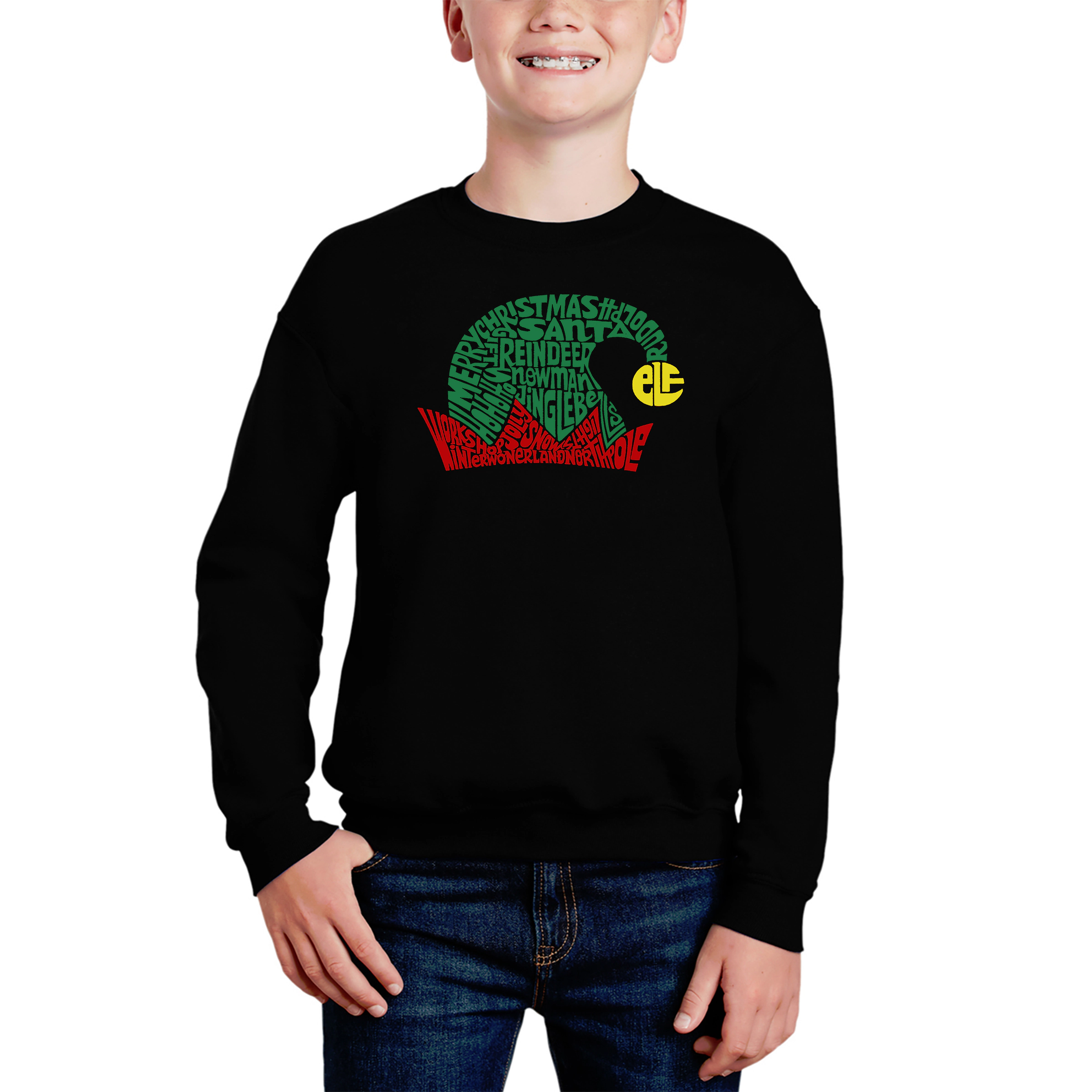 LA Pop Art Boy's Word Sweatshirt - Christmas Elf Hat