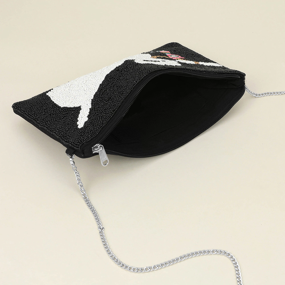 Fashnzfab Seed Beaded Dog Flat Clutch Bag / Crossbody Bag