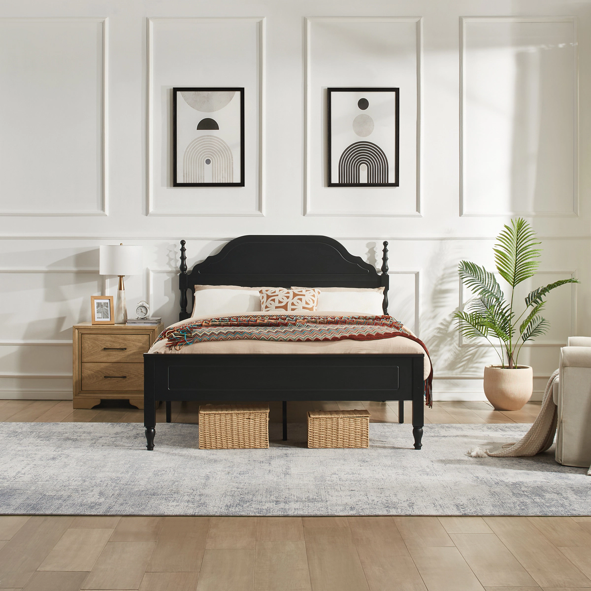 Flynama Queen Bed with Padded Headboard Insert, Elegant Bedroom Centerpiece (No Mattress)