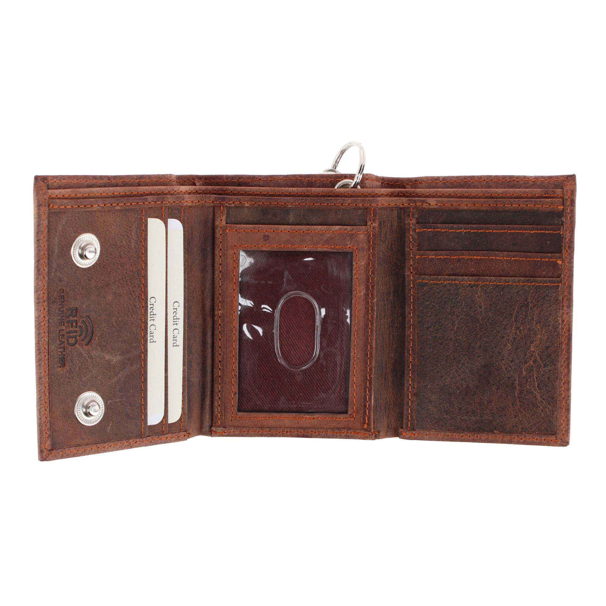 CTM Men's RFID Trifold Leather Biker Wallet with Silver Chain