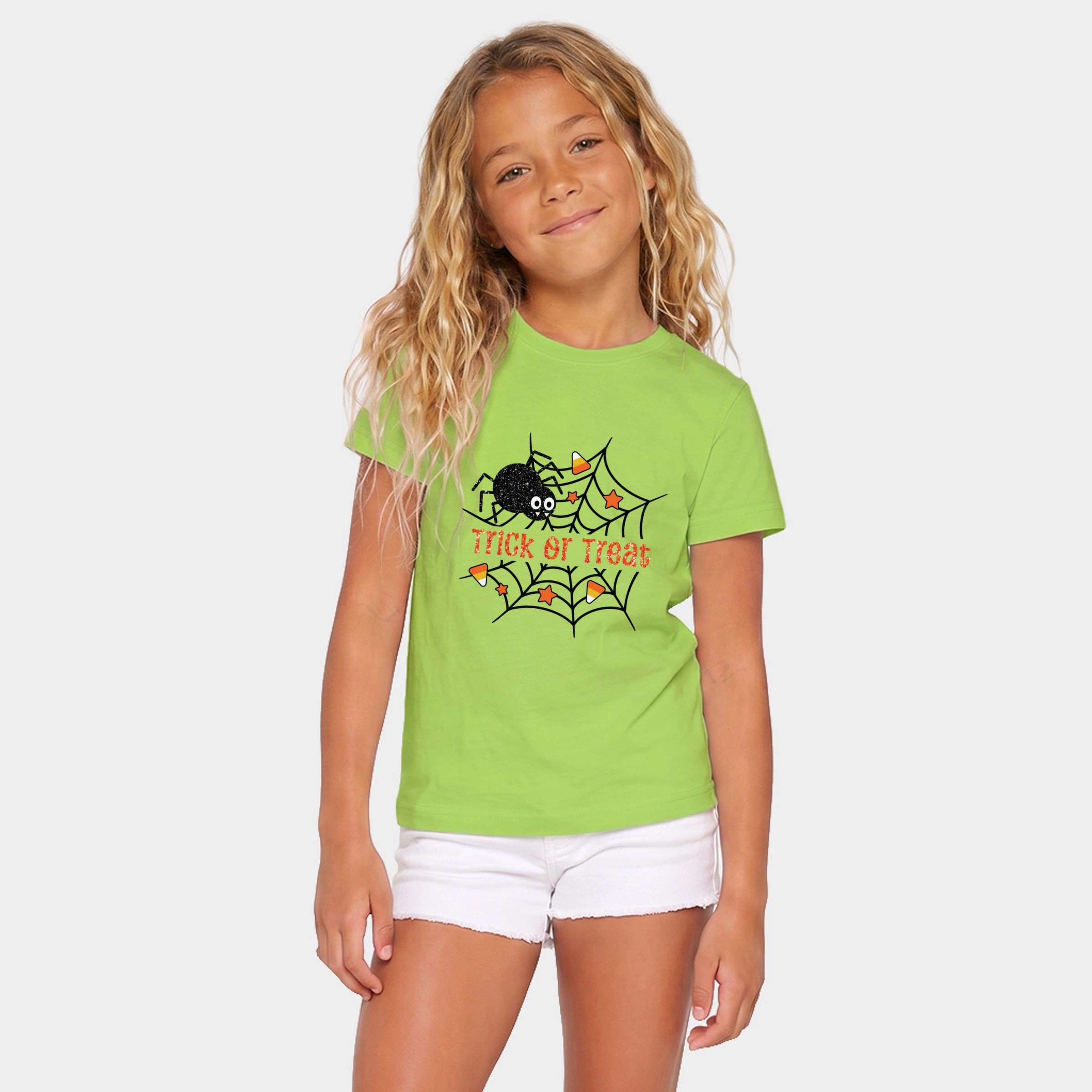 The Juniper Shop - Youth Short Sleeve Graphic T-Shirt Trick or Treat Spiderweb Glitter