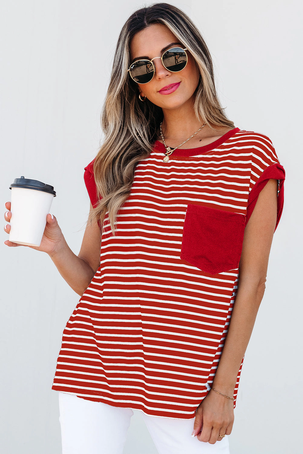 Threaded Pear Women's Annika Stripe Round Neck Tank Top