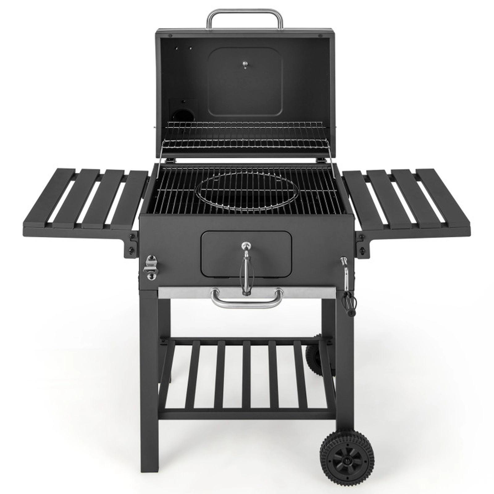 SUGIFT Black Outdoor Charcoal Grill with 2 Foldable Side Tables and Wheels 50.5-in W 21-in D 46-in H