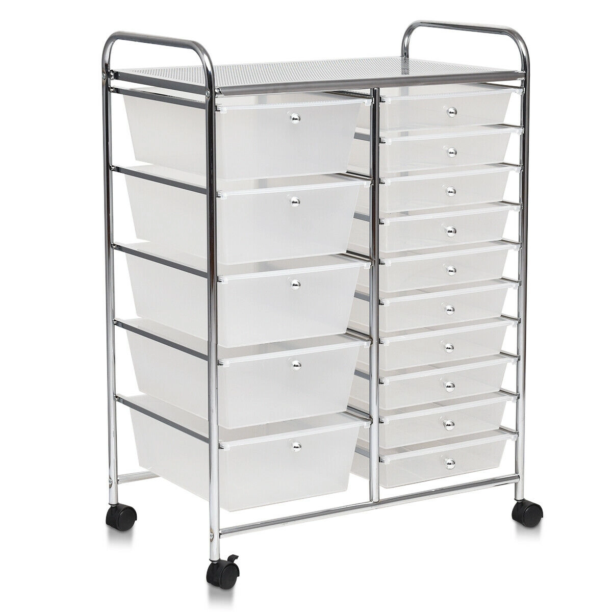 SUGIFT Clear 34-in 15-Drawer Rolling Cart Small Parts Organizer for Garage Hardware with Locking Casters