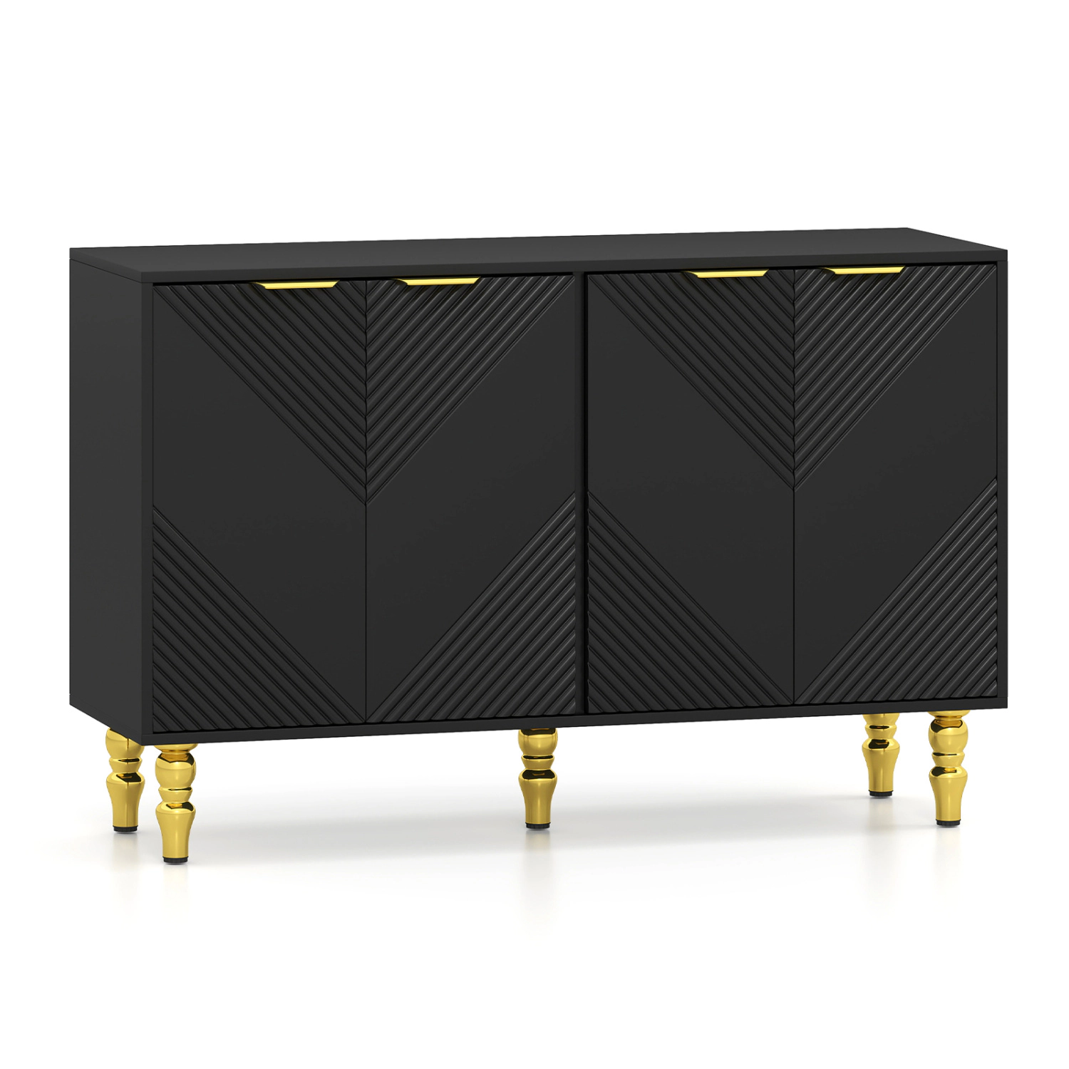 LJG 47" Sideboard Buffet Cabinet with 4 Chevron Fluted Doors & Anti-Toppling Devices for Kitchen