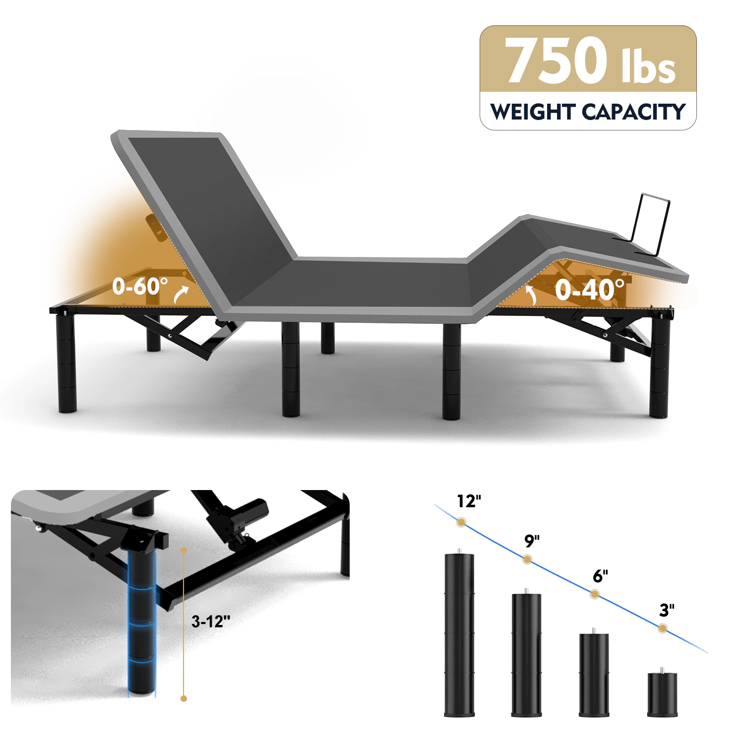 Flynama Adjustable Queen Bed with Massage Incline, Remote, USB Ports, LED Night Light