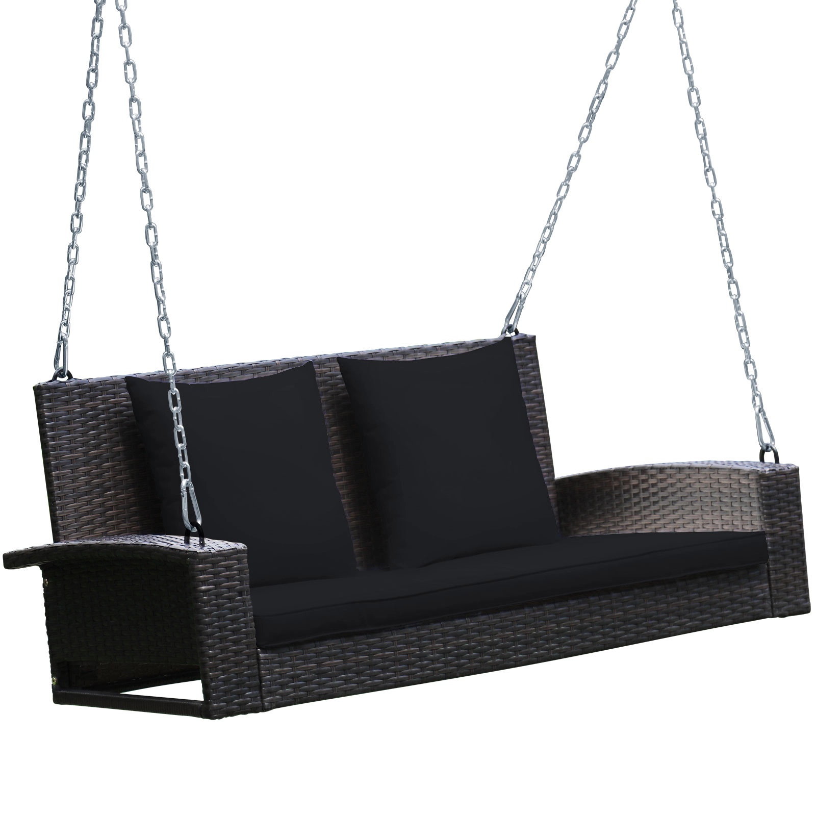 LJG 2-Person Patio Rattan Porch Swing with Cushions