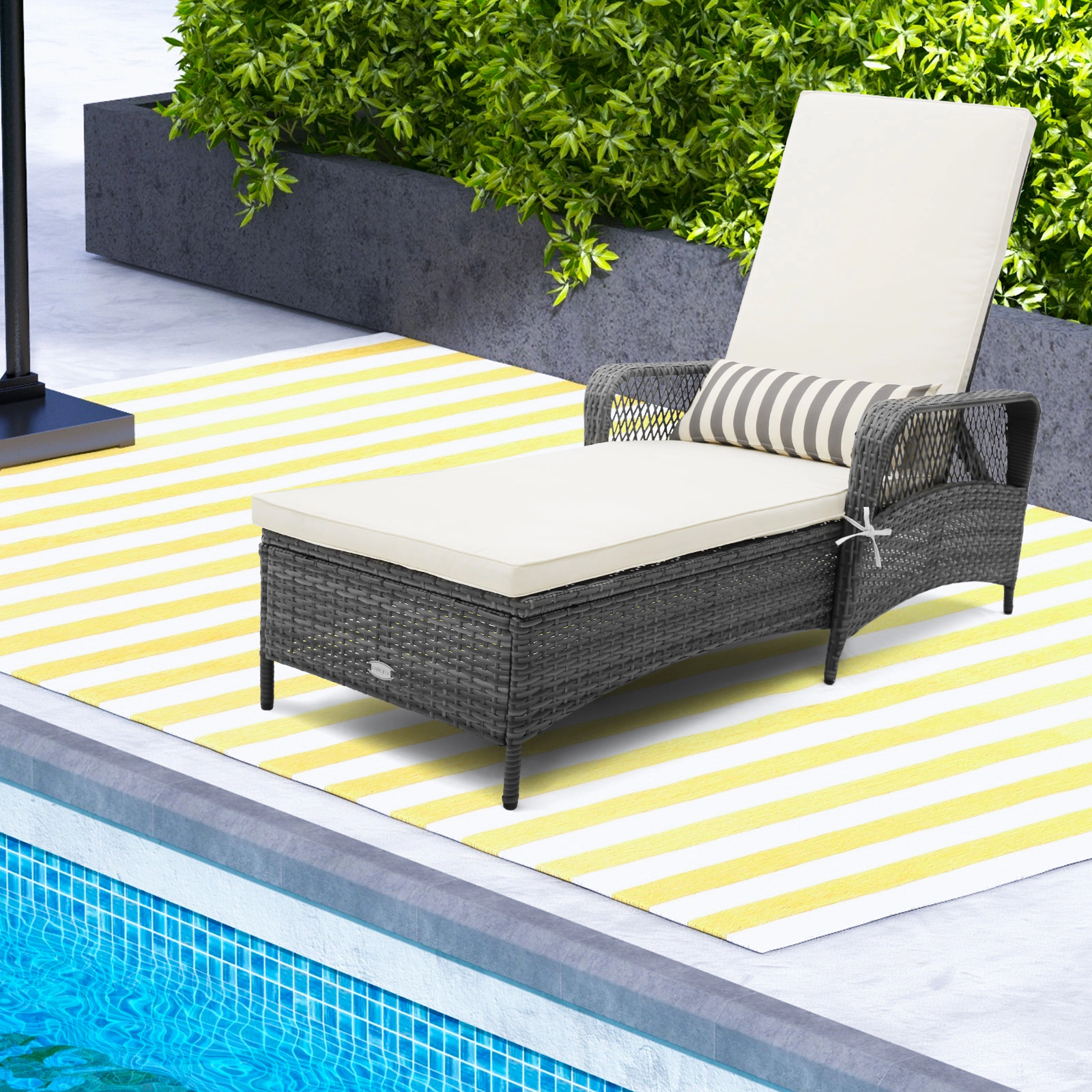 Hivvago Outdoor Chaise Lounge Chair Recliner With 6-Level Backrest Cushion And Pillow