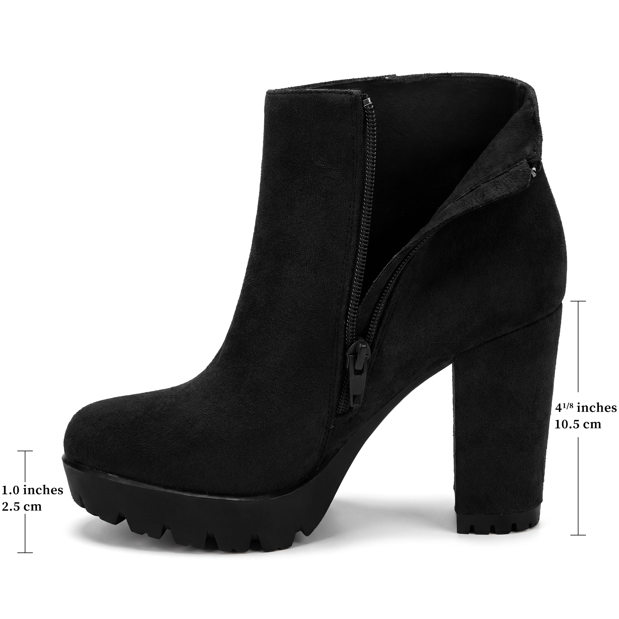 BLISSFUL STEP Platform Boots Block Heel Lug Sole Round Toe Ankle Boot for Women