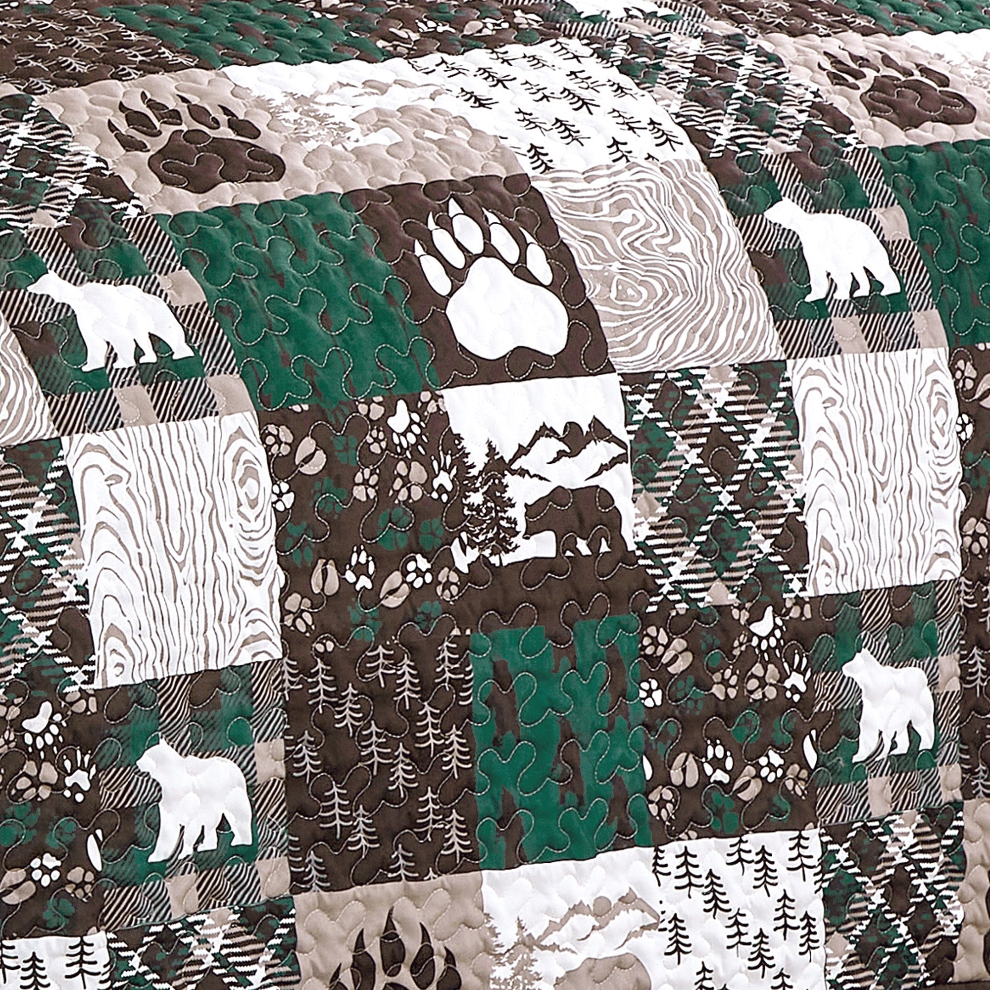 MarCielo 3 Piece Rustic Lodge Lightweight Quilt Set Bedspread – Patchwork Bear & Paw