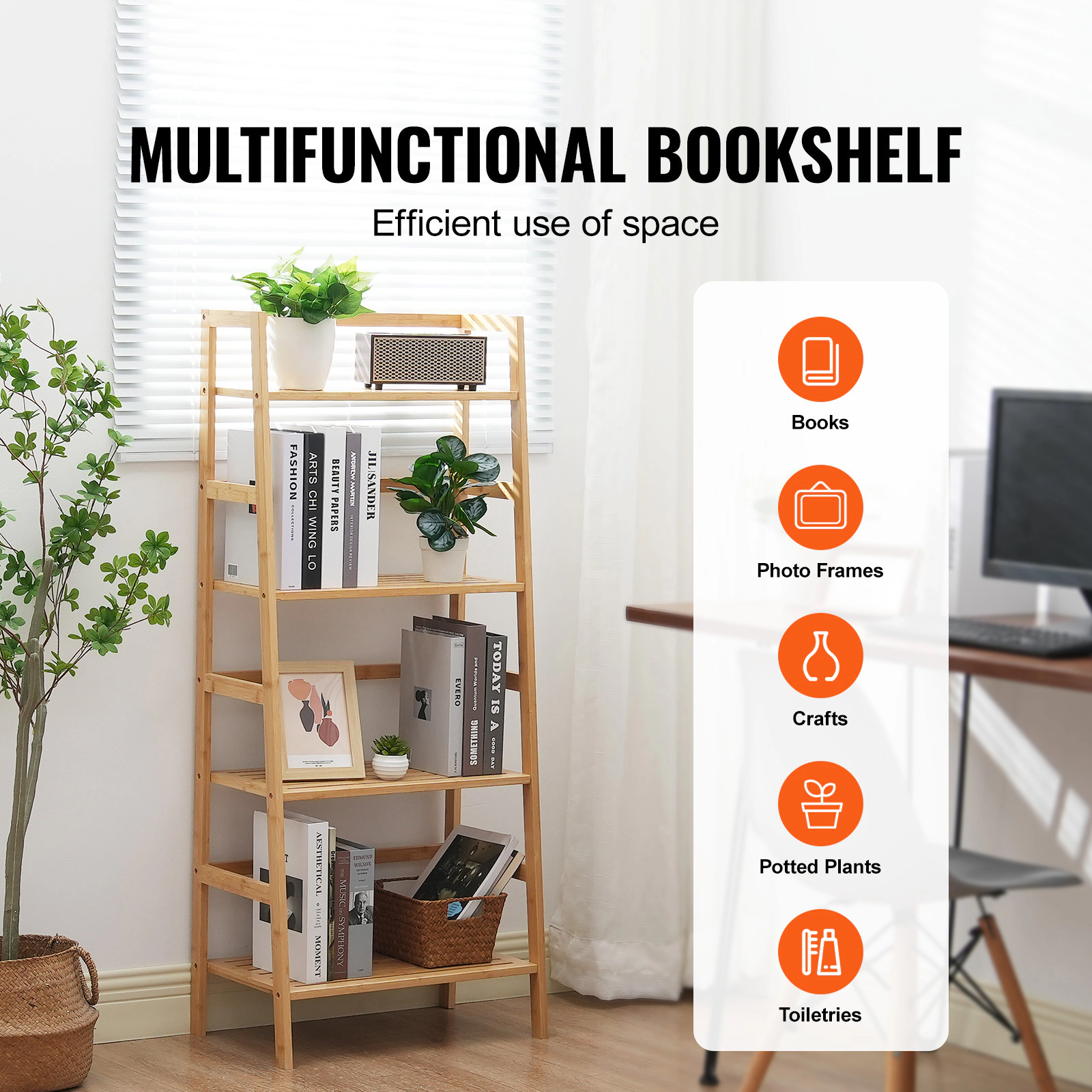 HONGGE Bamboo Bathroom Shelf Display Rack Organizer Freestanding Flower Plant Stand