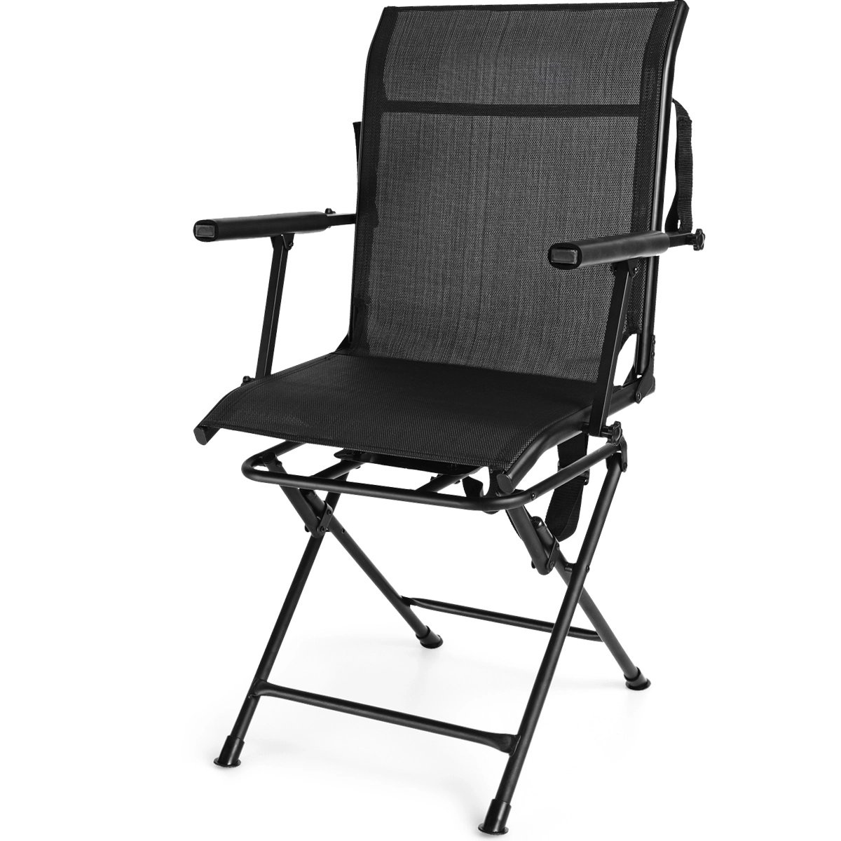 SUGIFT Foldable 360-Degree Swivel Hunting Camping Chair with Armrest 330-lb Capacity Black Coffee