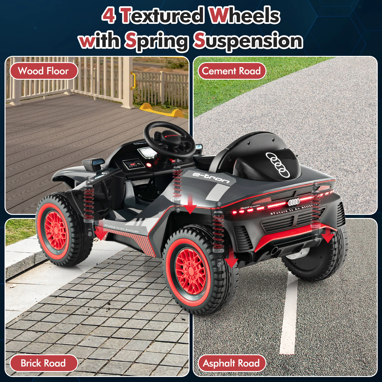 Glintex 12V Kids Ride-On Racing Car with Rearview Mirrors and FM Radio, Gray