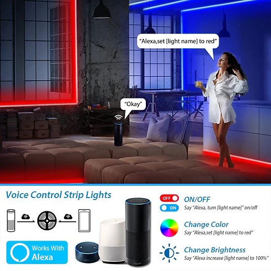 GBruno WiFi RGB LED Strip Lights 16.4FT Waterproof